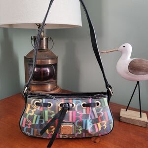 Dooney & Bourke Rainbow Logo Mini Black Coated Canvas Leather Bag Y2K